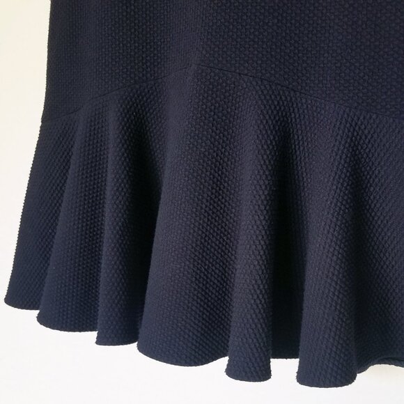 Rebecca Taylor Anna Scallop-Trimmed Navy Dress Size L Textured Knit Modest $395 - Picture 11 of 15